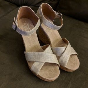TOMS Sienna Wedge - Silver Metallic Linen (Size 6)